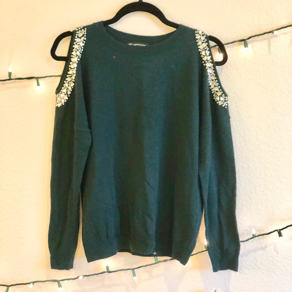 Green Open Shoulder Sweater